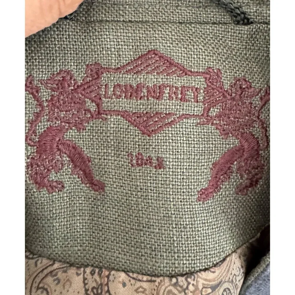 Lodenfrey Linen academia‎ embroidered military blazer olive 90s sz 46(L/XL)